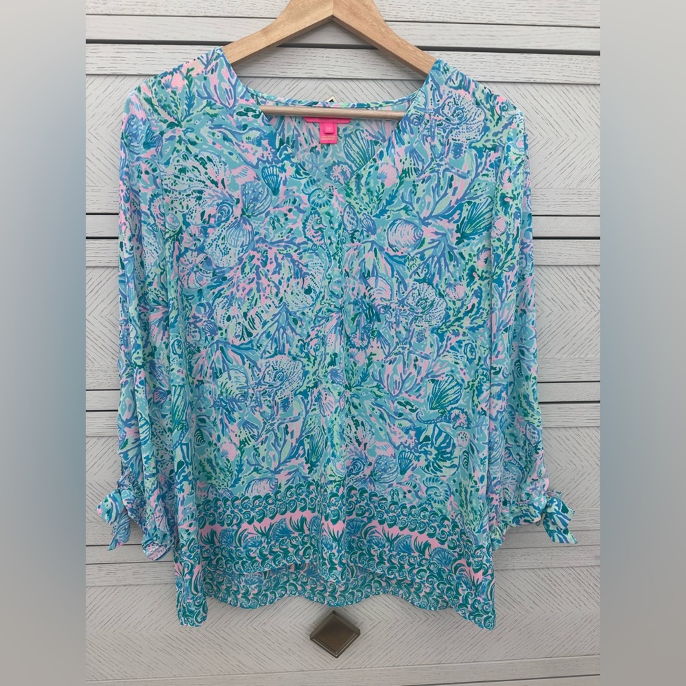 Lilly Pulitzer Blue and Pink Floral Blouse